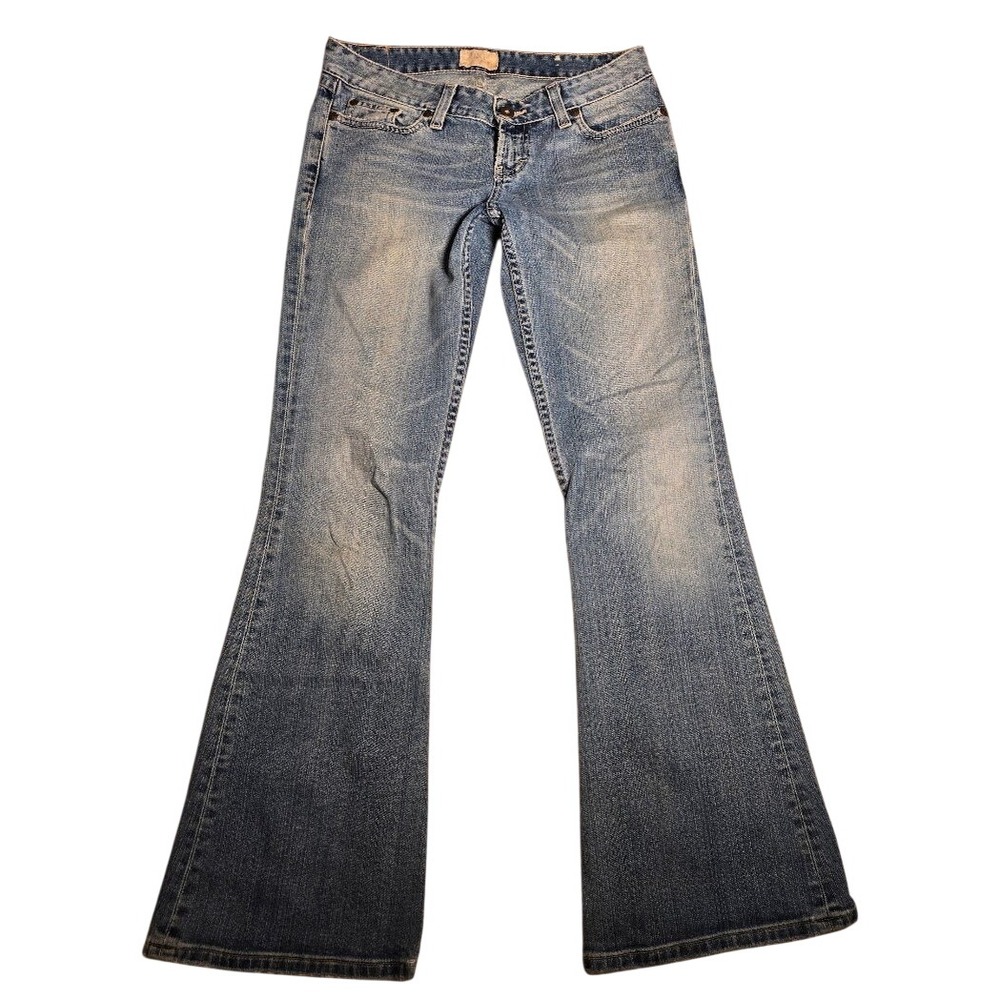BKE Denim Star Stretch Jeans Womens 30 Light Wash Faded Whiskered Flare Low Rise